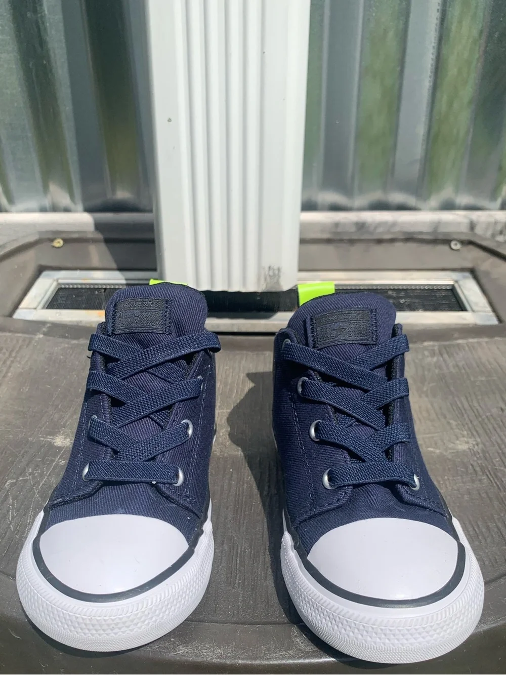 Converse Kids Navy and Neon Green Mid-Top Canvas Sneakers size 9 toddler